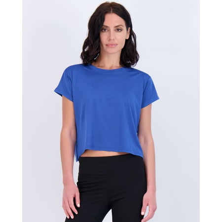 Real Essentials 5 Pack: Women's Dry Fit Crop Top - Short Sleeve Crew Neck Stretch Athletic Tee (Available in Plus Size)