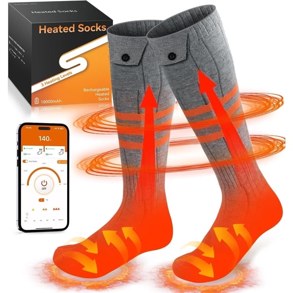 Lysliv Heated Socks, APP Control Electric Heated Socks for Men Women, Rechargeable Battery Powered Warm Socks, Washable Thermal Socks Foot Warmer for Winter Hunting Skiing Hiking Camping