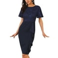 thumbnail image 2 of INSPIRE CHIC Women's Sequin Lace Dress Short Sleeve Bodycon Cocktail Midi Dress M Dark Blue, 2 of 6