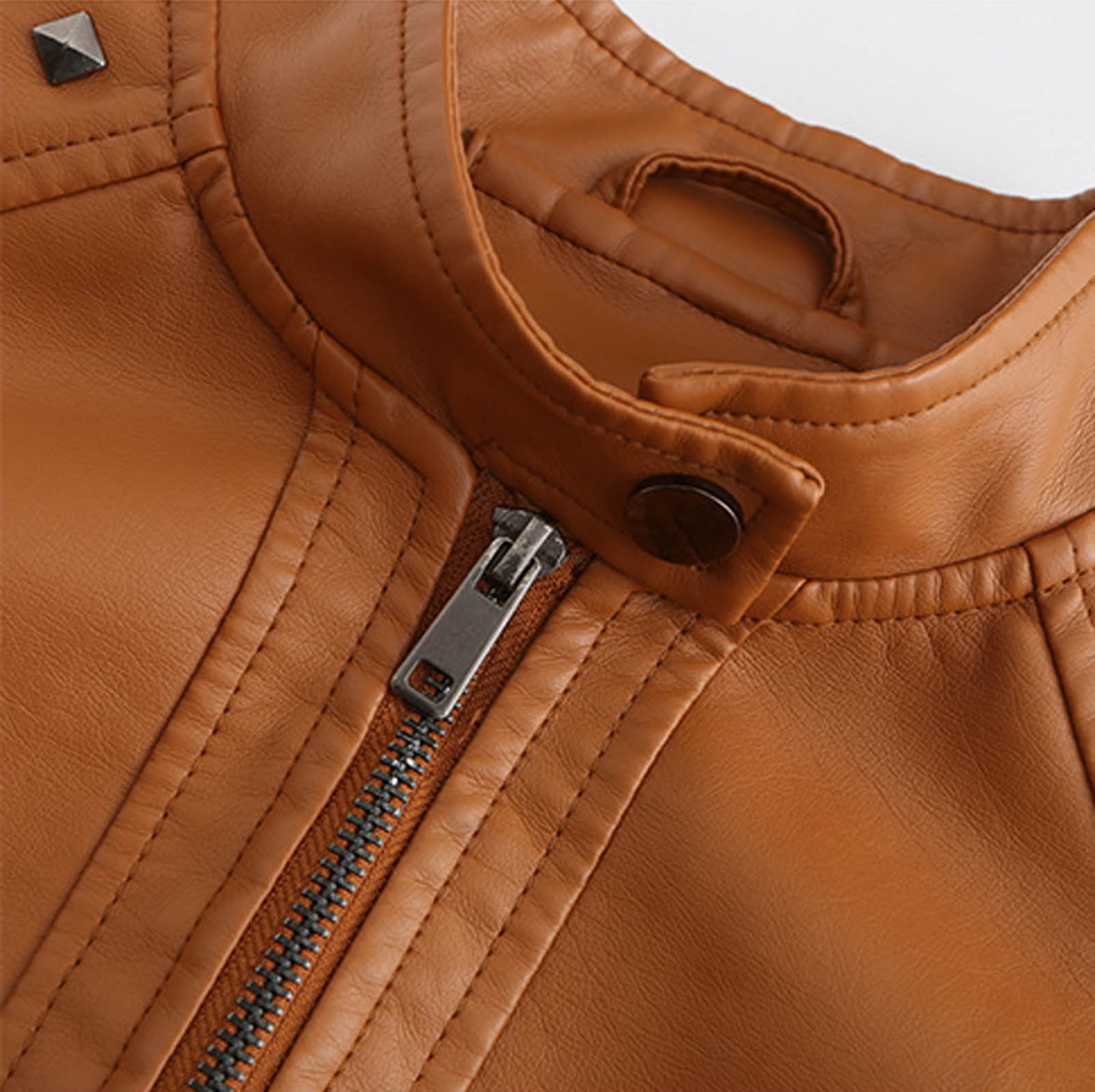 IROINNID Women's Faux Leather Jacket Long Sleeve Casual Cropped Slim Fit Zipper Pocket Biker Moto Jacket,Khaki