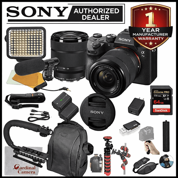 Sony Alpha a7 III Mirrorless Digital SLR Camera with 28-70mm Lens Kit Video Bundle   LED Video Light   Microphone   Extreme Speed 64GB Memory(20pc Bundle), ILCE7M3K/B