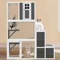 thumbnail image 3 of 71" Multi-Level Wooden Cat House for Indoor & Outdoor Use - Cozy 3-Tier Cat Shelter with 4 Platforms, 2 Doors & Jump Box - Ideal for 1-3 Cats - Durable & Stylish Kitty Condo, Elegant Gray, 3 of 9