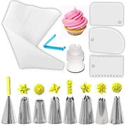 NKLC 14 Pcs/Set Cake Decorating Kit, Pastry Icing Piping, Cream Bag, Scraper, Couplers, Stainless Steel Nozzles, Baking Supplies Set, Baking Tools(White)