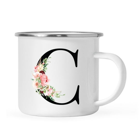 Koyal Wholesale Stainless Steel Campfire Coffee Mug, Blush Floral Monogram, Letter C