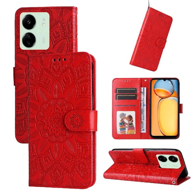 Funda tipo cartera GANGXUN para Xiaomi Redmi 13C 4G , diseño girasol, cuero PU, soporte, cierre magnético, tarjetero
