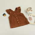 thumbnail image 3 of Belle Bébé Bébé Filles Bretelles Robe Velours Côtelé de Couleur Unie Volants Manches Simple Buste une Ligne Robe Marron 2-3 Ans, 3 of 7