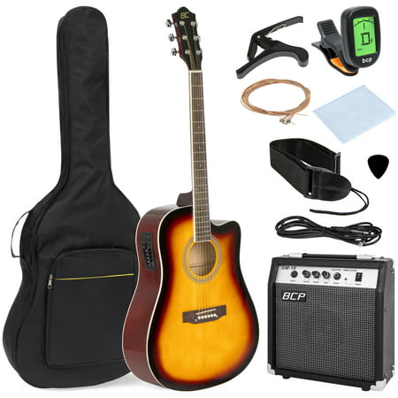 Best Choice Products 41in Full Size Acoustic Electric Cutaway Guitar Set with 10-Watt Amplifier, Capo, E-Tuner, Gig Bag, Strap, Picks (Best Amp For Acoustic Electric Guitar)