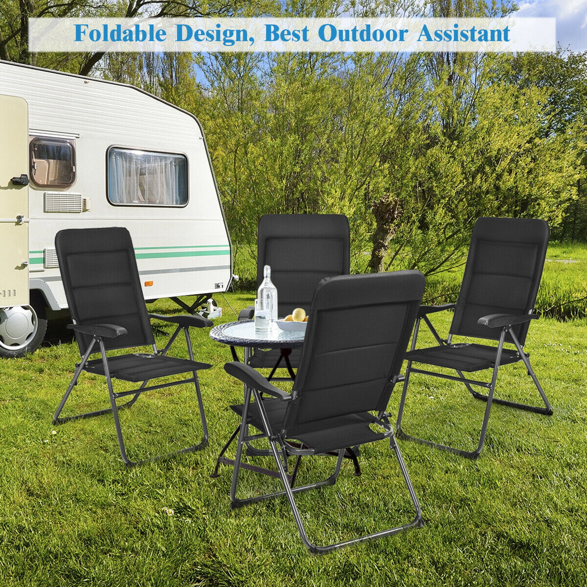 Gymax 4PCS Patio Folding Chairs Back Adjustable Reclining Padded Garden Furniture