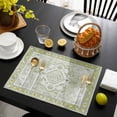 thumbnail image 3 of Sage Green Placemats Set of 8, Boho Retro Decorative Abstract Floral Ethnic Placemats for Dining Table, Place Mats for Kitchen Tabletop, Waterproof Wipeable Dining Table Mats Set, 3 of 9