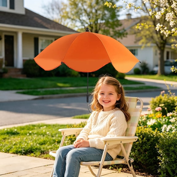 UV Protection Pram Umbrella, Adjustable Clip Parasol with 360 Bending Angle for Stroller, Bicycle, and Beach Chairs,Orange