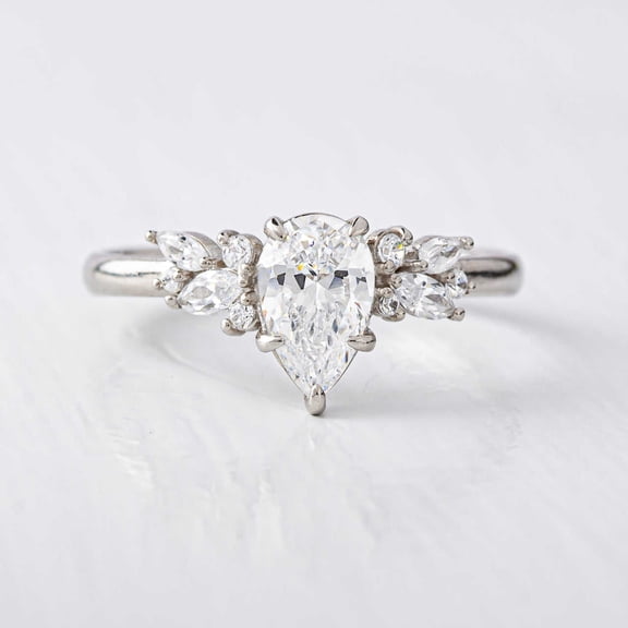 Teardrop Cluster Engagement Ring For Valentine Gift 1.9 Pear cut Diamond 14K White Gold Over