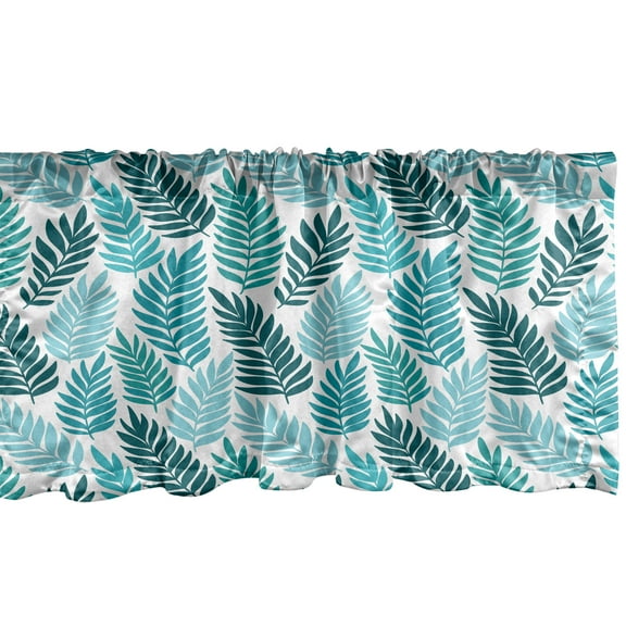 Ambesonne Floral Window Valance, Exotic Tropical Leaves Art, 54" X 18", White Teal Seafoam