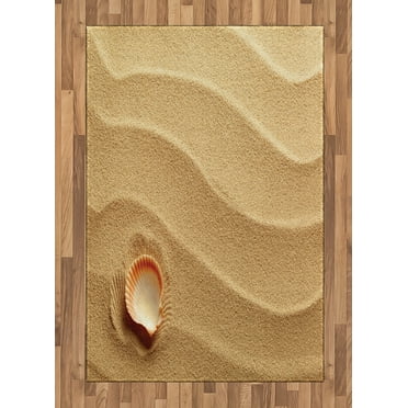 Seashells Area Rug, Little Seashell on Golden Yellow Sand Sea Coastal Theme Beach Art Print, Flat Woven Accent Rug for Living Room Bedroom Dining Room, 2.6' x 5', Sand Brown, by Ambesonne