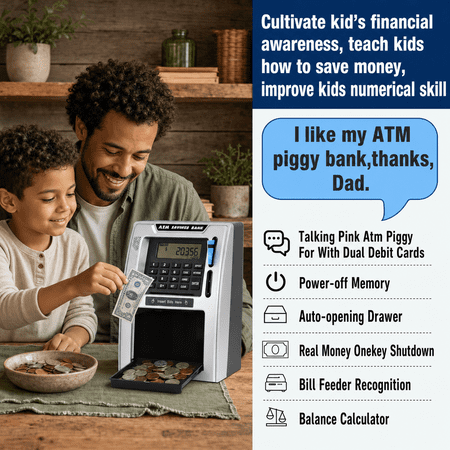 Talking Atm Piggy For With Dual Debit Cards Power-off Memory Auto-opening Drawer Real Money Onekey Shutdown Bill Feeder Recognition Balance Calculatorhine
