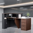 thumbnail image 5 of Vakiorn L Shaped Modern Wooden Commercial Reception Desk 71 inch with Counter Shelves Storage Drawers for Office Home Brown Black Left, 5 of 10
