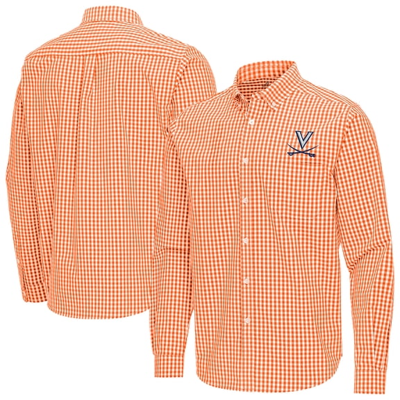Men's Antigua Orange Virginia Cavaliers Ellis Woven Tri-Blend Long Sleeve Button-Down Shirt