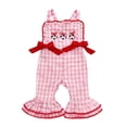 thumbnail image 1 of Rhuody Combinaison une-Pièce pour Fille Bébé Sans Manches Football Brodée Barboteuse à Carreaux Volants Col Rond Combinaison Tendance Vêtements Rouge 2-3 Ans, 1 of 7