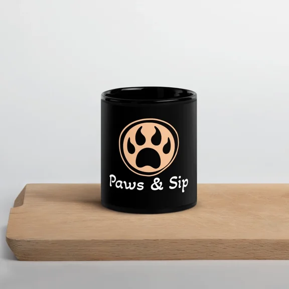 "Paws & Sip" Black Glossy Mug