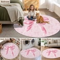 thumbnail image 5 of Pink Bow Round Area Rug 4Ft Washable Circle Rugs for Bedroom Dining Room, Cute Watercolor Girls Cartoon Luxury Non-Slip Carpet Floor Mats Indoor Outdoor Carpet Runner Aesthetic Home Decor, 5 of 8