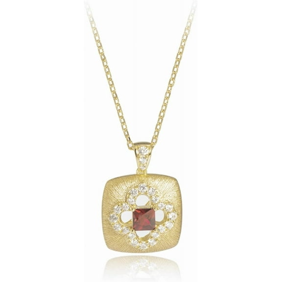 Four Leaf Clover Ruby Necklaces for Women Square Gold Pendant Necklace Women July Birthstone Necklace 925 Sterling Silver Chain Necklace