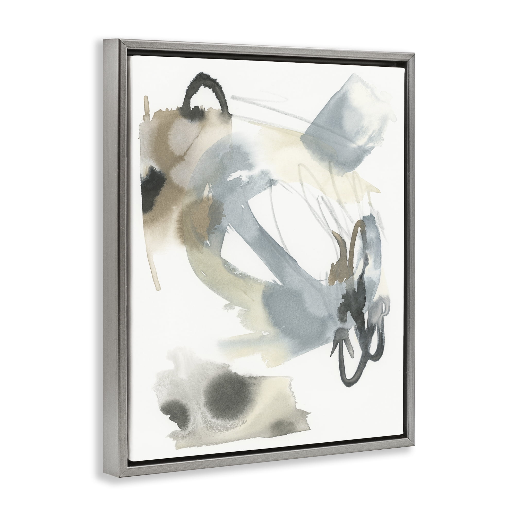 Stupell Industries Modern Neutral Watercolor Abstract Painting Gray Floater Framed Canvas Art Print Wall Art, 25 x 31