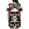 thumbnail image 6 of Susaid Flower Horn Skull Print Women's Pajama Set, Button-Up Sleepwear with Elastic Waist Shorts, Perfect for Lounging, Yoga, Beach, and Casual Wear-Large, 6 of 7