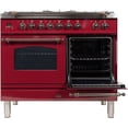 thumbnail image 2 of Ilve UPDN100FDMPRBYLP Nostalgie Series 40 Inch Dual Fuel Convection Freestanding Range, 5 Sealed Brass Burners, 4 cu.ft. Total Oven Capacity in Burgundy, Bronze Trim (Liquid Propane), 2 of 3