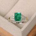 thumbnail image 1 of emerald ring, May birthstone ring, green gemstone ring, Emerald shape emerald,, 1 of 5