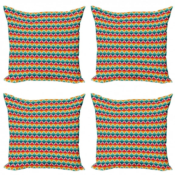 Abstract Throw Pillow Cushion Case Pack of 4, Continuous Retro Inspired Colorful Quirky Motifs Horizontally Arranged Pattern, Modern Accent Double-Sided Print, 4 Sizes, Multicolor, by Ambesonne