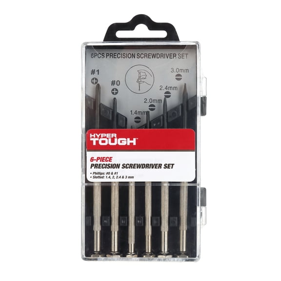 Hyper Tough 6 Piece Precision Philips and Slotted Screwdriver Set 8TS0081R, Steel