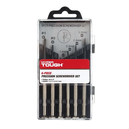 Hyper Tough 6 Piece Precision Philips and Slotted Screwdriver Set 8TS0081R, Steel