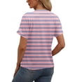 thumbnail image 3 of NAMTYQX Graphic Tees for Women Soft Plus Size Stripe Print Casual Short Sleeve Lightweight Open Front V Neck Loose Fit Trendy Pink Size 3XL, 3 of 5