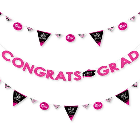 Pink Grad - Best is Yet to Come - 2019 Pink Graduation Party Letter Banner Decoration - 36 Banner Cutouts and Congrats