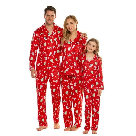 

Ma&Baby Family Christmas Pajamas Cartoon Pattern Printed Button-Down Shirt Straight-Leg Pants Suit