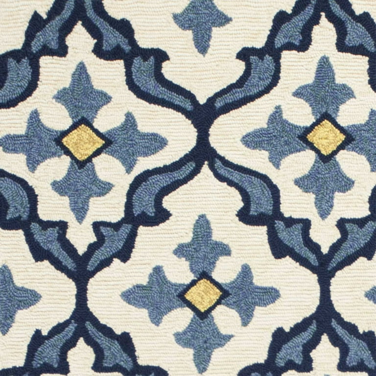 5'X8' Blue Hand Hooked Uv Treated Quatrefoil Indoor Outdoor Area Rug 5'X8' Blue Hand Hooked Uv Treated Quatrefoil Indoor Outdoor Area Rug