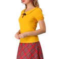 thumbnail image 4 of INSPIRE CHIC Womens Bow Neck Solid Short Sleeve Peter Pan Collar Blouse Casual Summer Top L Yellow, 4 of 7