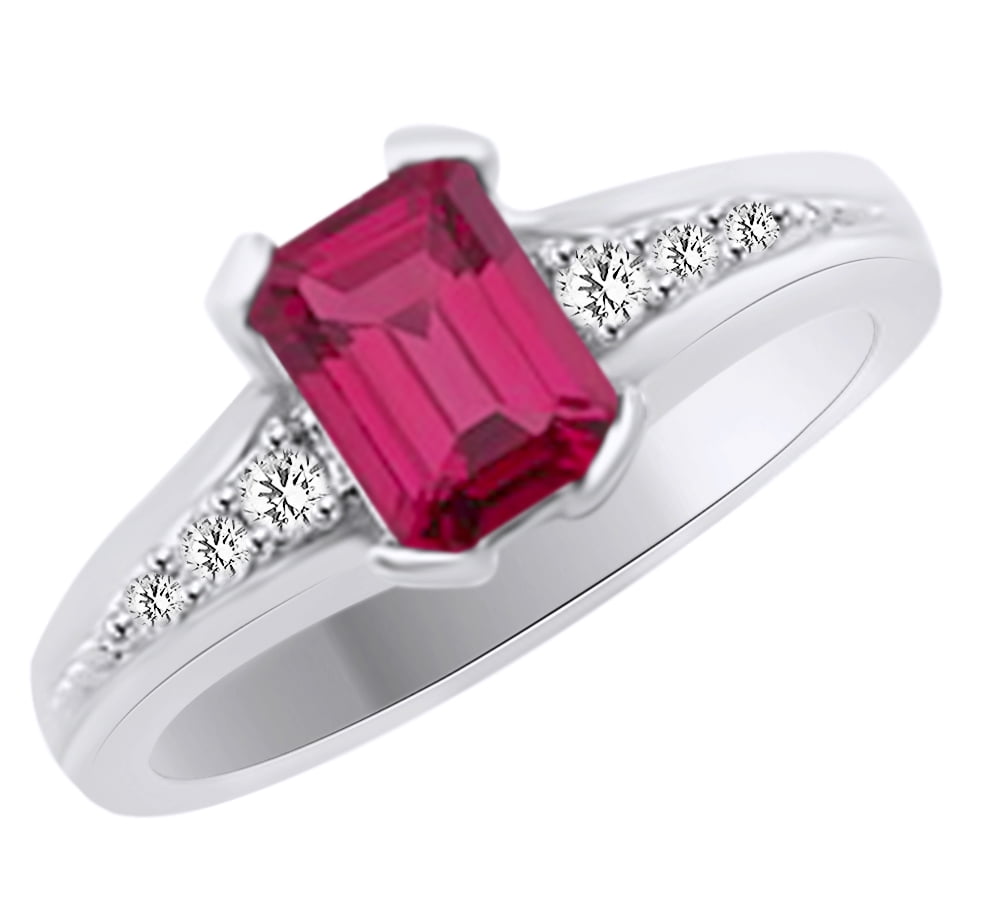 (1.2 cttw) Simulated Pink Sapphire & White Natural Diamond Engagement Wedding Ring In 14k White Gold With Ring Size 4 by Jewel Zone US