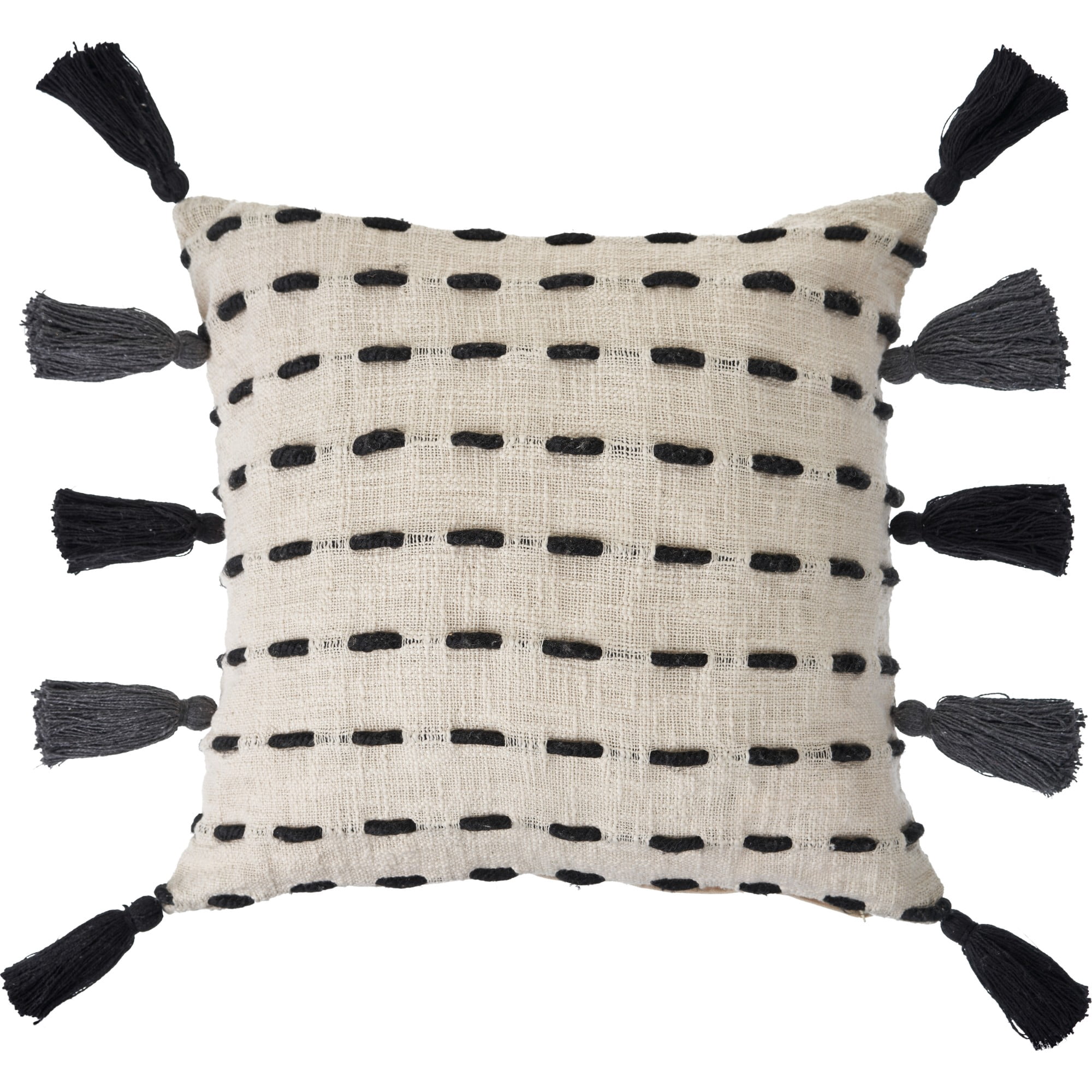 Laddha Home Designs Handwoven Striped Embroidered Cotton Throw Pillow Cover - 20" - Cream and Black