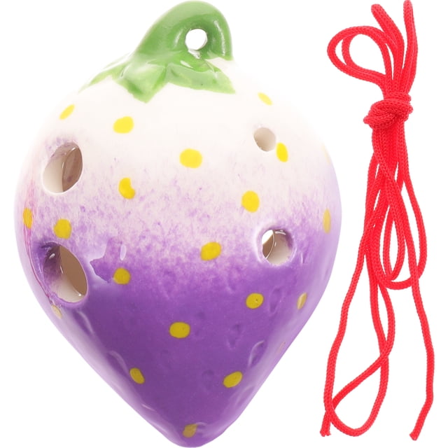 1 juego de ocarina de cerámica de 6 agujeros con forma de fresa para niños, instrumento de viento para practicar