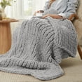 thumbnail image 3 of Chunky Knit Throw Blanket for Couch, Soft Chenille Crochet Blanket for Sofa, 50"x60", Light Grey, 3 of 15