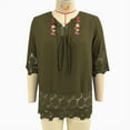 thumbnail image 6 of QLEICOM Womens V-Neck 3/4 Sleeve Tunic Top, Vintage Lace Patchwork Bow Plus Size T Shirt Blouse, Ladies Floral Printed Chic Tops Hem Trendy Cutout Tops, Tees & Blouses S-5XL, 6 of 6