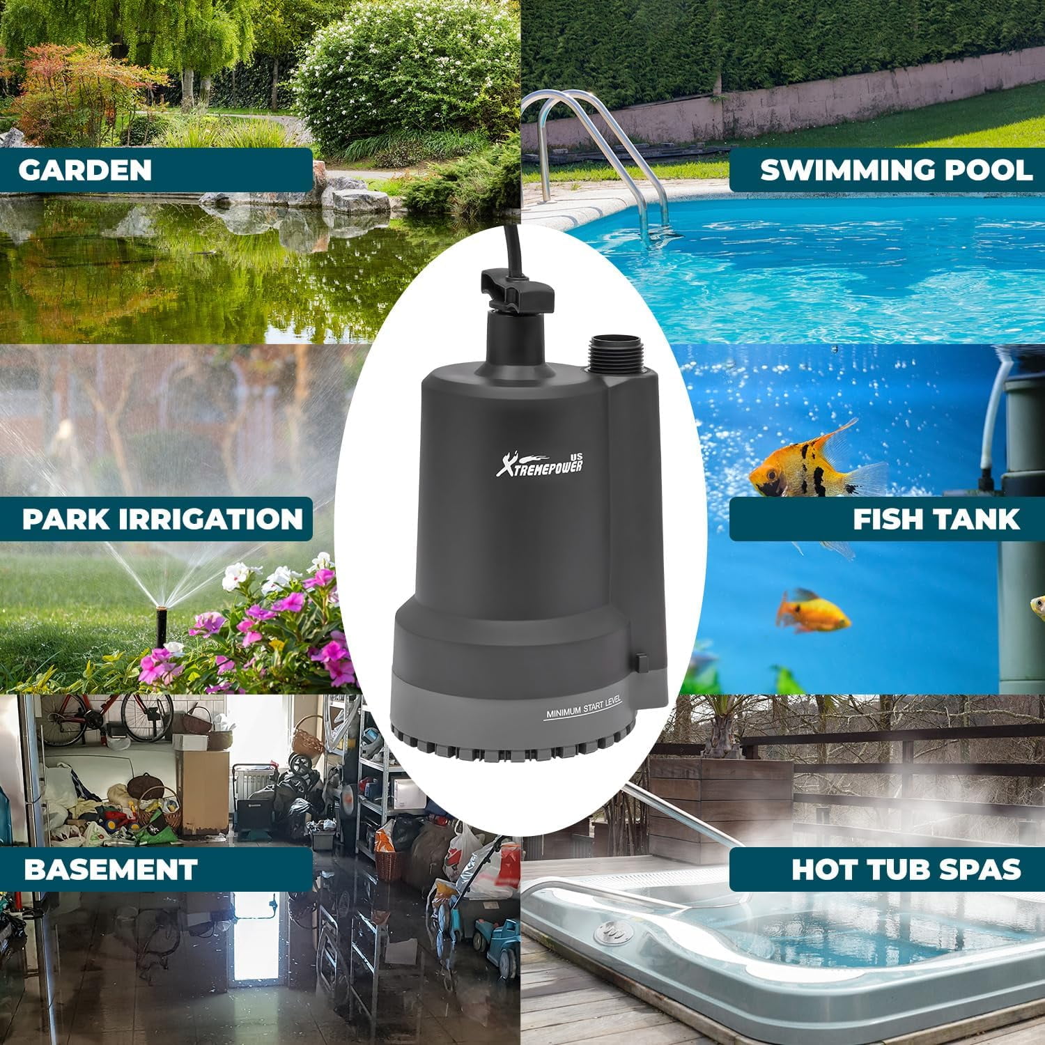 XtremepowerUS 1700 GPH Automatic Submersible Utility Pump, 1/3HP, 10' Cord for Pool, Basement, Pond