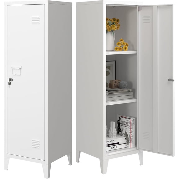 MIOCASA Metal Locker Storage Cabinet with 3 Shelves Industrial Lockable 1 Door File Cabinet for School, Home, Office, Garages