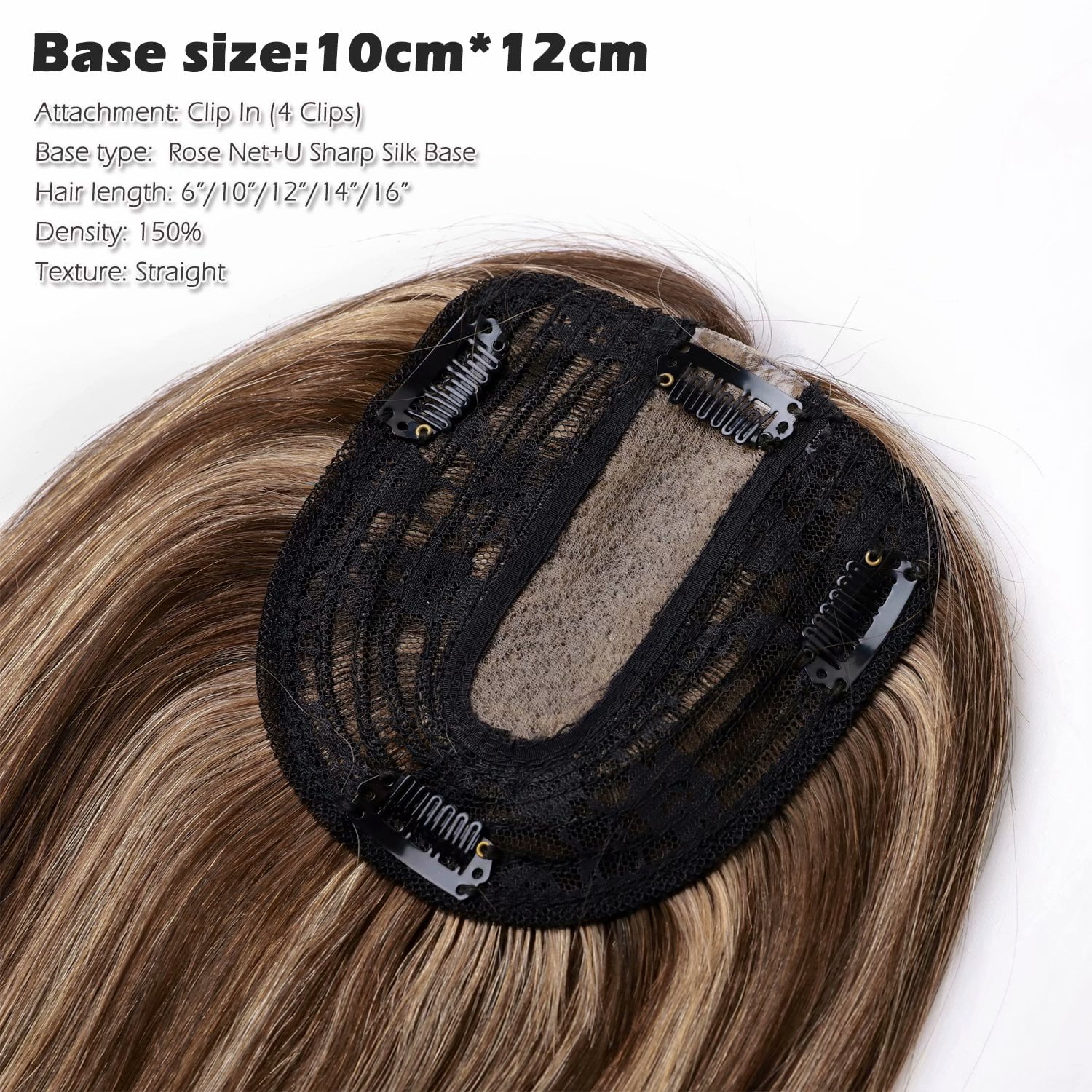 Benehair 100% Human Hair Extensions Clip In Topper Toupee Hairpiece Silk Base for Women Remy Hair 6"-14" Highlight Blonde US