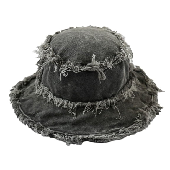Ruizzi Distressed Denim Bucket Hat, Vintage Frayed Edge Sun Hat for Streetwear & Casual Style