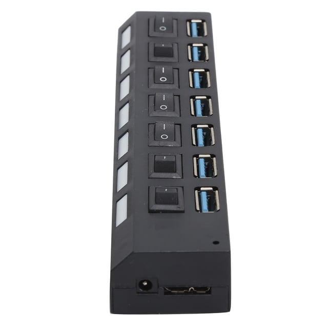 Concentrador USB 3.0 Divisor de alta velocidad de 7 puertos Conmutadores individuales Adaptador de corriente Extensión USB Concentrador USB alimentado FAGINEY 1