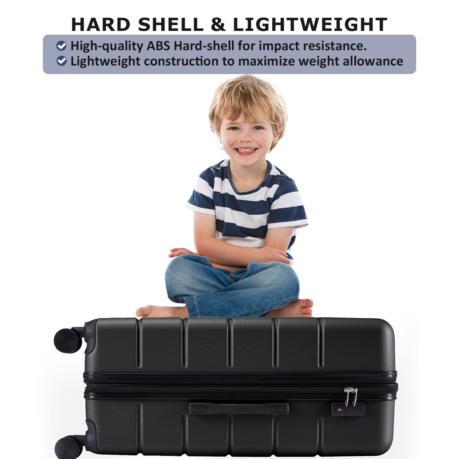 Beddle 20" Hardshell Carry on Luggage, Lightweight Expandable ABS Suitcase with Spinner Wheels & TSA Lock,Black