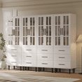 thumbnail image 2 of RichYa 4Pcs Pantry Storage Cabinet Set,Modern Sideboard Buffet Cabinets with Drawers & Display Glass Doors for Kitchen,Dining Room,White(BBBB), 2 of 10