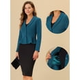 thumbnail image 2 of INSPIRE CHIC Blazer corto de oficina de trabajo con dobladillo con volantes y manga larga con solapa vintage para mujer Azul marino S, 2 of 5