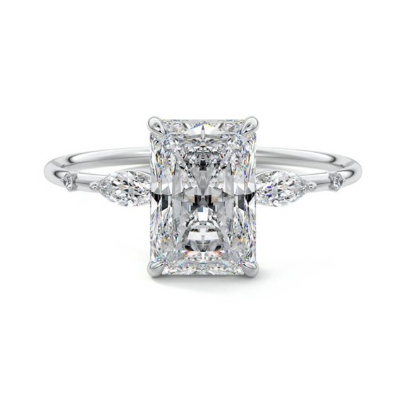Bow Jewelry 14K White Gold Plated 2.2 Ct Radiant Cut Moissanite Rings - Classic Wedding Women's Rings - Proposal Ring for Women's - Party Wear Moissanite Ring